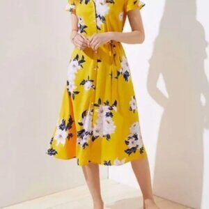 LOFT Yellow Floral Midi Dress